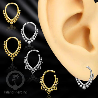 Hinged Clicker Stainless Piercing Tragus Anting Labret warna silver/emas PVD