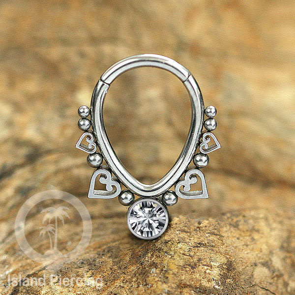 Anting Piercing Hinged Segment Ring 316L stainless dengan kristal dan batu