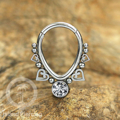 Anting Piercing Hinged Segment Ring 316L stainless dengan kristal dan batu