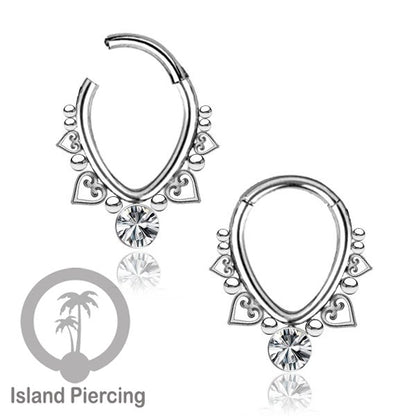 Anting Piercing Hinged Segment Ring 316L stainless dengan kristal dan batu