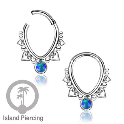 Anting Piercing Hinged Segment Ring 316L stainless dengan kristal dan batu