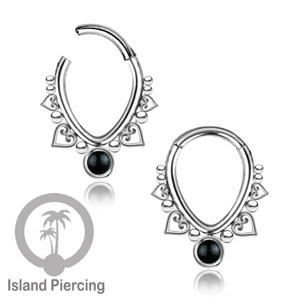 Anting Piercing Hinged Segment Ring 316L stainless dengan kristal dan batu