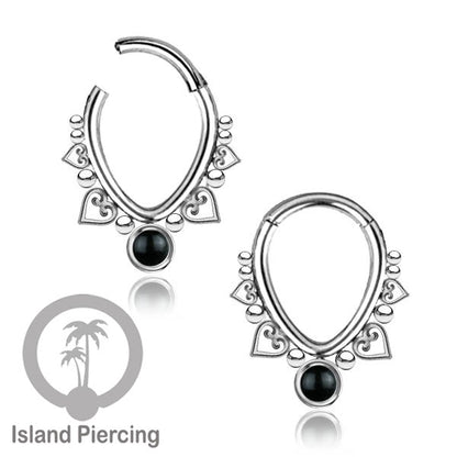 Anting Piercing Hinged Segment Ring 316L stainless dengan kristal dan batu