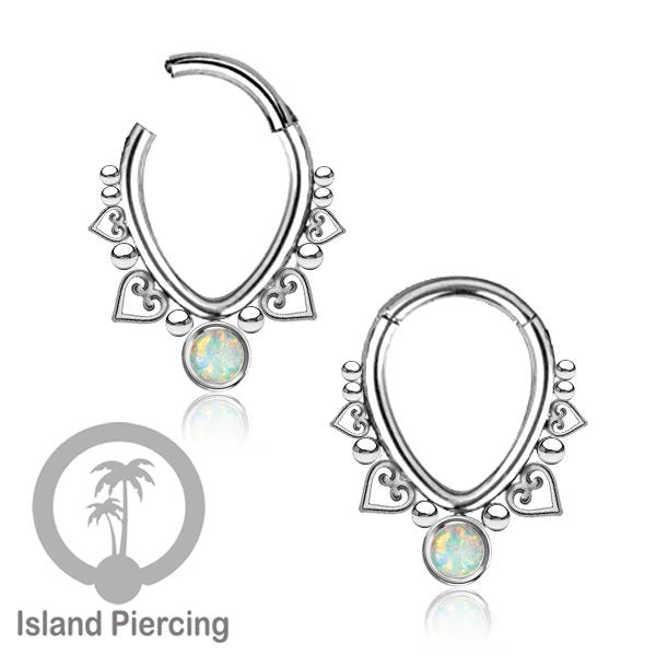Anting Piercing Hinged Segment Ring 316L stainless dengan kristal dan batu