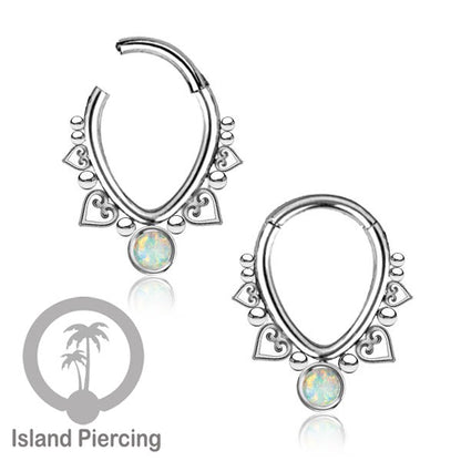 Anting Piercing Hinged Segment Ring 316L stainless dengan kristal dan batu