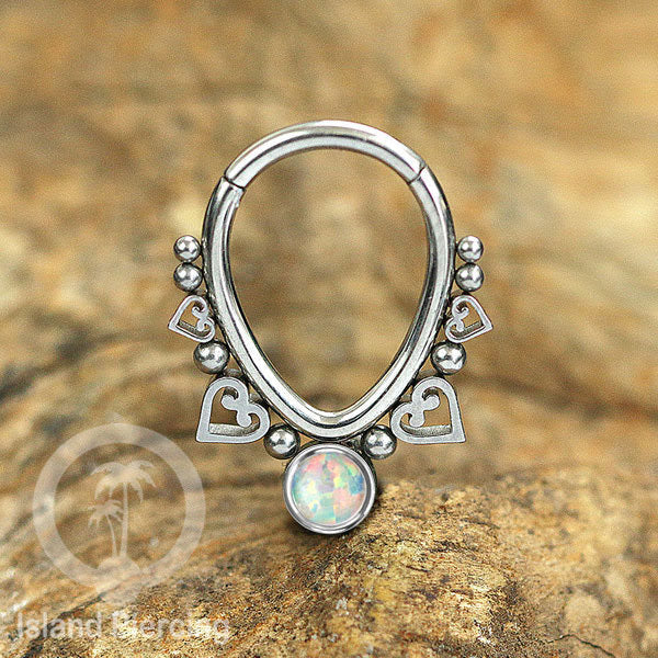 Anting Piercing Hinged Segment Ring 316L stainless dengan kristal dan batu