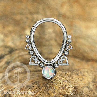 Anting Piercing Hinged Segment Ring 316L stainless dengan kristal dan batu