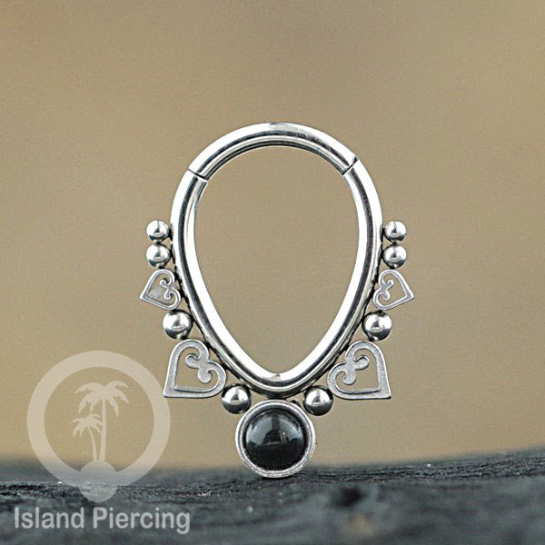 Anting Piercing Hinged Segment Ring 316L stainless dengan kristal dan batu