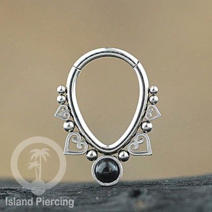 Anting Piercing Hinged Segment Ring 316L stainless dengan kristal dan batu