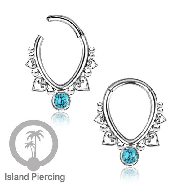 Anting Piercing Hinged Segment Ring 316L stainless dengan kristal dan batu