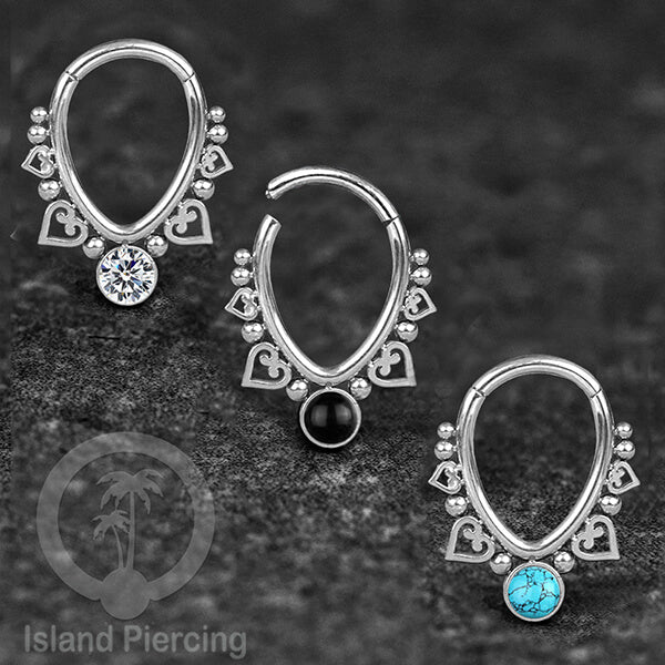 Anting Piercing Hinged Segment Ring 316L stainless dengan kristal dan batu