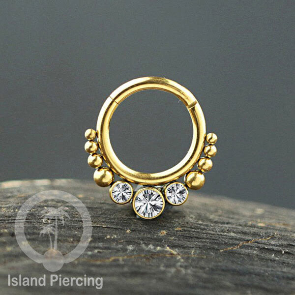 Piercing anting stainless 316L PVD Gold 3 batu Tragus Anting Labret