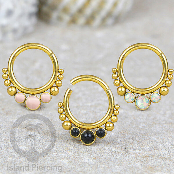 Piercing anting stainless 316L PVD Gold 3 batu Tragus Anting Labret