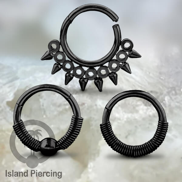 Stainless Steel Anting Clicker Septum Nose Piercing Black PVD Hitam