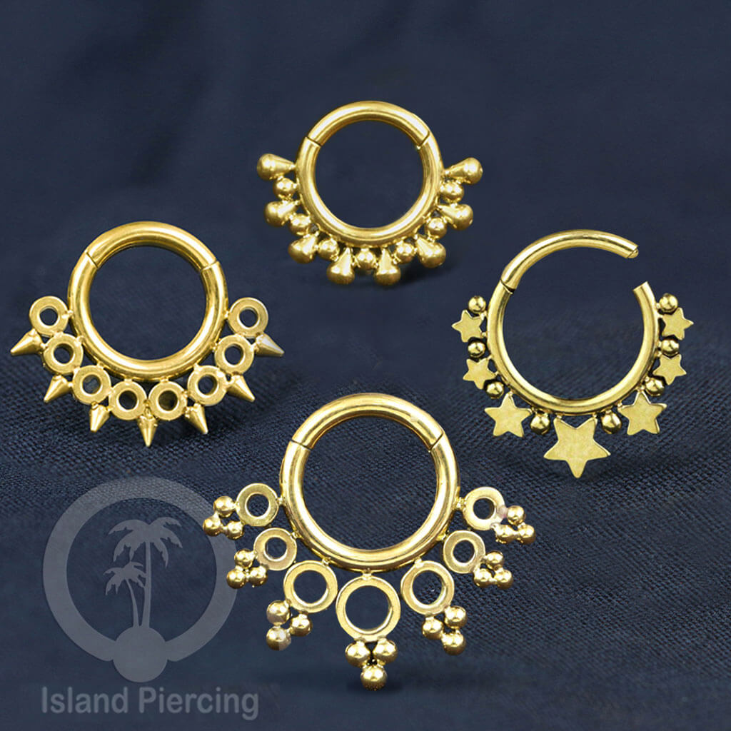 Anting Piercing Stainless Hinged Segment Ring Septum Jewelry warna emas