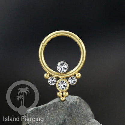 Stainless Steel Anting Clicker Septum Nose Piercing Kristal Septum Hidung warna gold