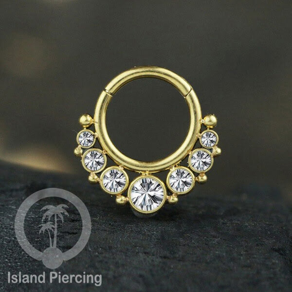 Stainless Steel Anting Clicker Septum Nose Piercing Kristal Septum Hidung warna gold