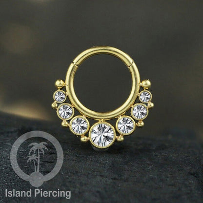 Stainless Steel Anting Clicker Septum Nose Piercing Kristal Septum Hidung warna gold