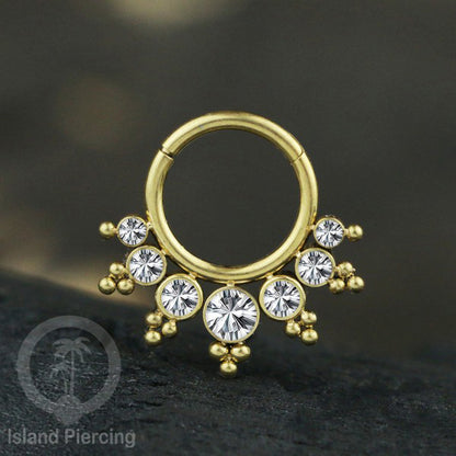 Stainless Steel Anting Clicker Septum Nose Piercing Kristal Septum Hidung warna gold