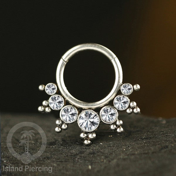 Stainless Steel Anting Clicker Septum Nose Piercing Kristal Septum Hidung warna silver