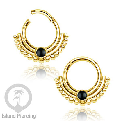 Hinged segment ring Stainless warna gold Septum Piercing Anting Tindik Tragus, Helix dengan batu
