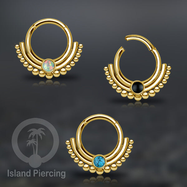 Hinged segment ring Stainless warna gold Septum Piercing Anting Tindik Tragus, Helix dengan batu