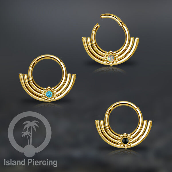 Hinged segment ring desain Tribal warna gold Septum Piercing Anting Tindik Tragus dengan batu