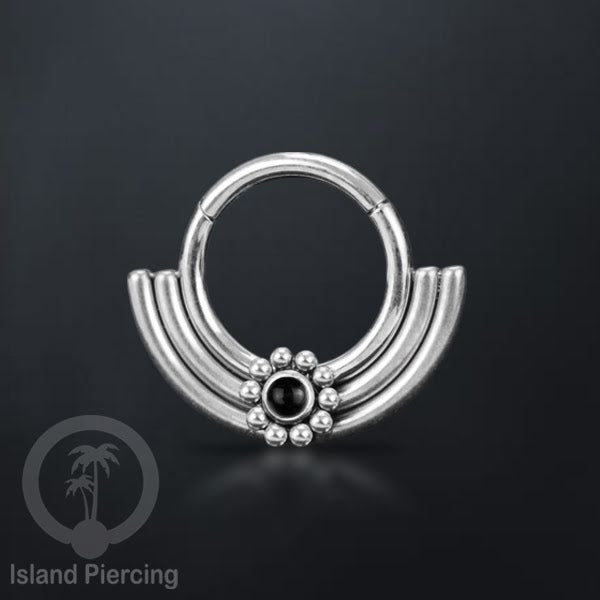Hinged segment ring desain Tribal warna silver Septum Piercing Anting Tindik Tragus dengan batu