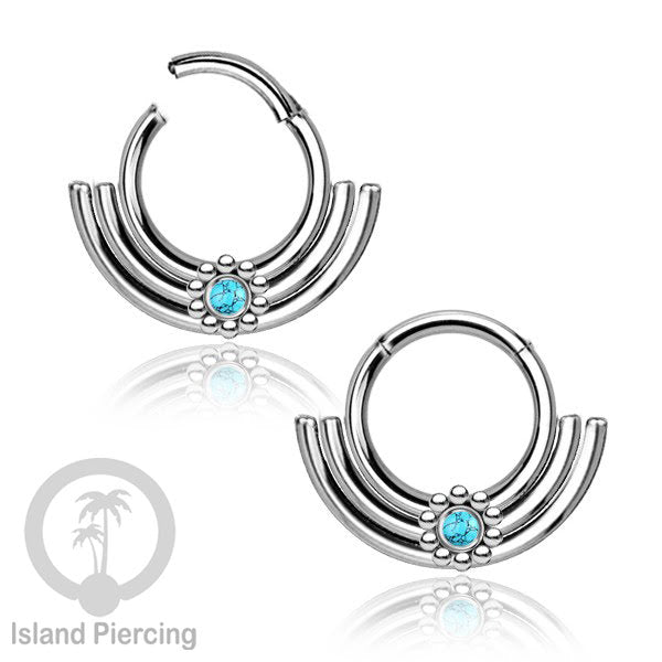 Hinged segment ring desain Tribal warna silver Septum Piercing Anting Tindik Tragus dengan batu
