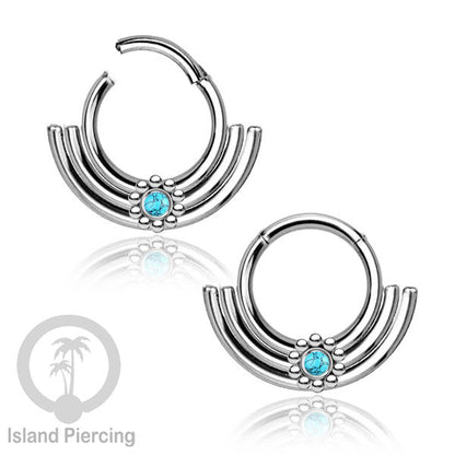 Hinged segment ring desain Tribal warna silver Septum Piercing Anting Tindik Tragus dengan batu