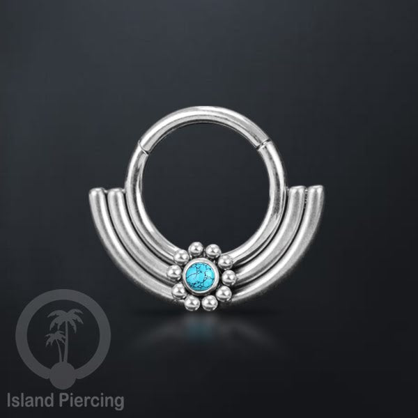 Hinged segment ring desain Tribal warna silver Septum Piercing Anting Tindik Tragus dengan batu