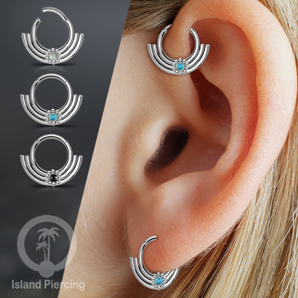 Hinged segment ring desain Tribal warna silver Septum Piercing Anting Tindik Tragus dengan batu