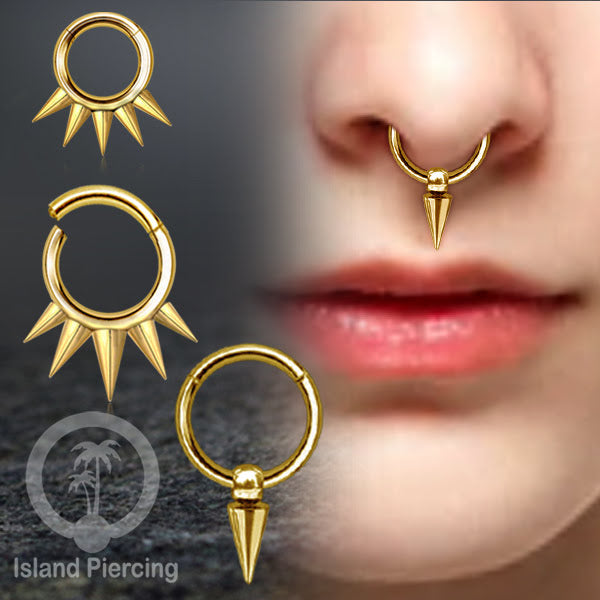 Anting Clicker Stainless warna gold Piercing Tindik telinga dan Septum dengan spike
