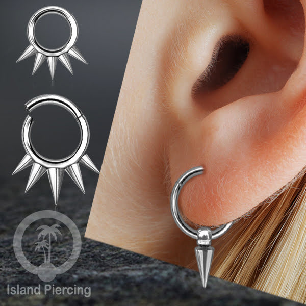 Anting Clicker Stainless warna silver Piercing Tindik telinga dan Septum dengan spike