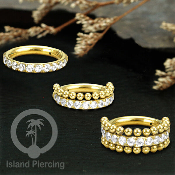 Stainless Steel Anting Clicker Septum Piercing Tragus Conch kristal zirconia warna gold