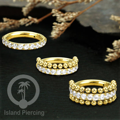 Stainless Steel Anting Clicker Septum Piercing Tragus Conch kristal zirconia warna gold