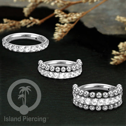 Stainless Steel Anting Clicker Septum Piercing Tragus Conch kristal zirconia warna silver