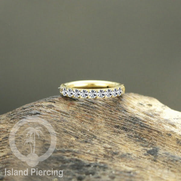 Stainless Steel Anting Clicker Septum Piercing Tragus Conch kristal zirconia warna gold