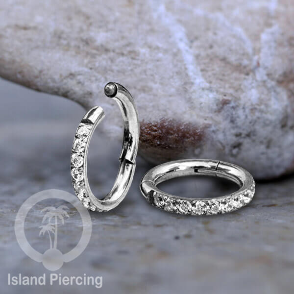 Stainless Steel Anting Clicker Septum Piercing Tragus Conch kristal zirconia warna silver