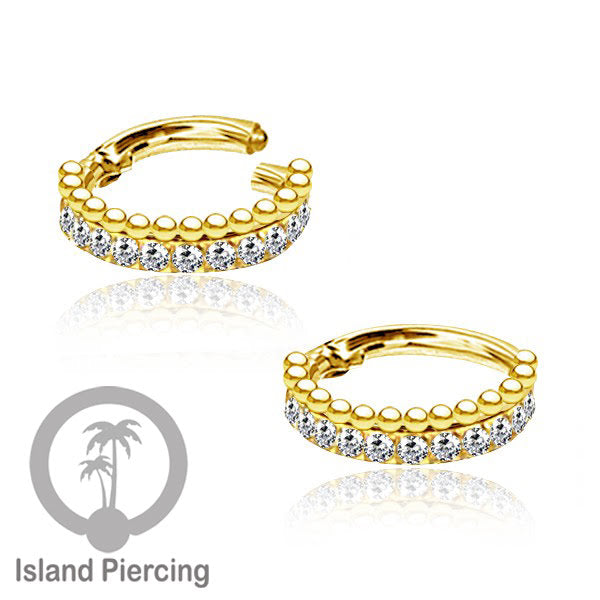Stainless Steel Anting Clicker Septum Piercing Tragus Conch kristal zirconia warna gold