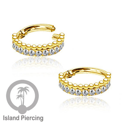 Stainless Steel Anting Clicker Septum Piercing Tragus Conch kristal zirconia warna gold