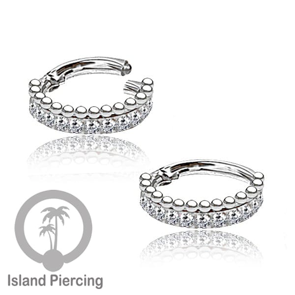 Stainless Steel Anting Clicker Septum Piercing Tragus Conch kristal zirconia warna silver