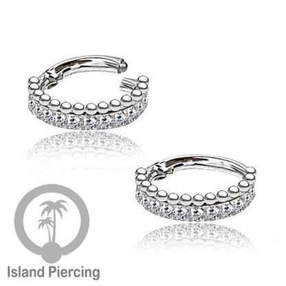 Stainless Steel Anting Clicker Septum Piercing Tragus Conch kristal zirconia warna silver