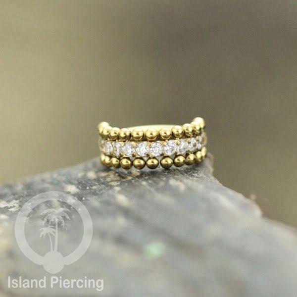 Stainless Steel Anting Clicker Septum Piercing Tragus Conch kristal zirconia warna gold