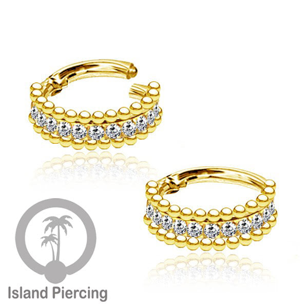 Stainless Steel Anting Clicker Septum Piercing Tragus Conch kristal zirconia warna gold