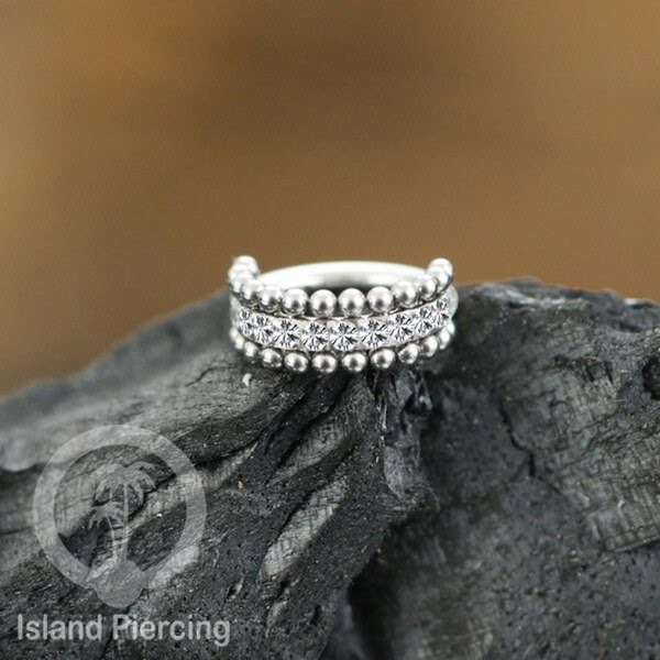 Stainless Steel Anting Clicker Septum Piercing Tragus Conch kristal zirconia warna silver