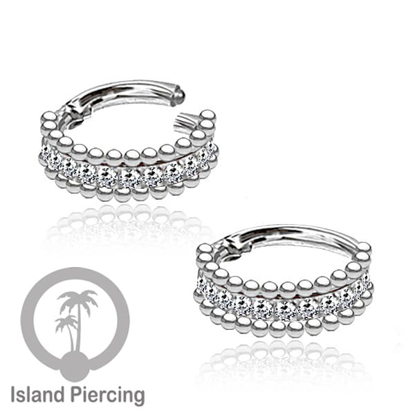 Stainless Steel Anting Clicker Septum Piercing Tragus Conch kristal zirconia warna silver