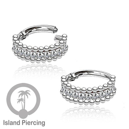 Stainless Steel Anting Clicker Septum Piercing Tragus Conch kristal zirconia warna silver