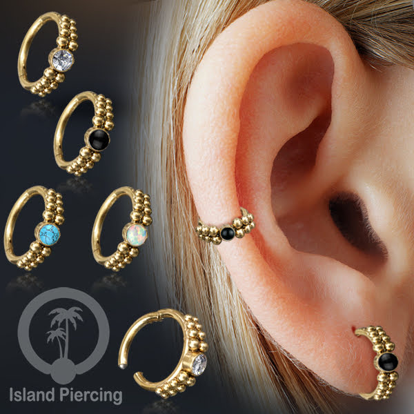 Segment Ring Piercing Stainless warna gold Septum Nose Piercing Anting Tindik Helix dengan batu