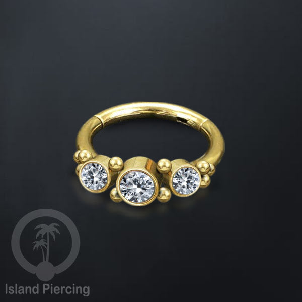 Segment Ring Piercing Stainless warna gold Septum Nose Piercing Anting Tindik Helix dengan 3batu